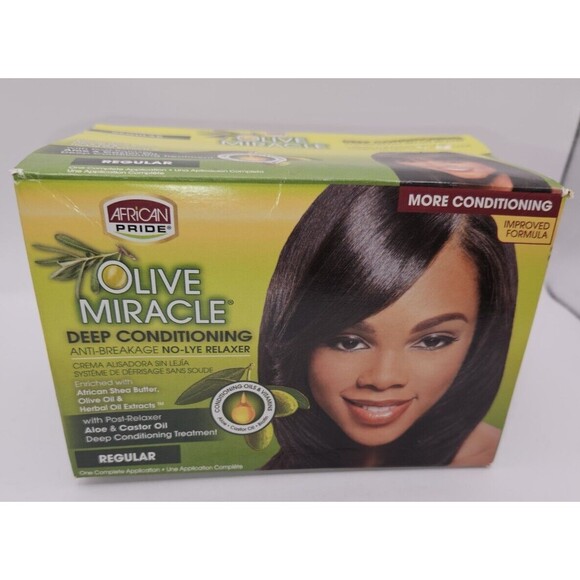African Pride Olive Miracle Deep Conditioning No Lye Relaxer Regular 1 Kit JAN27 - Picture 1 of 5